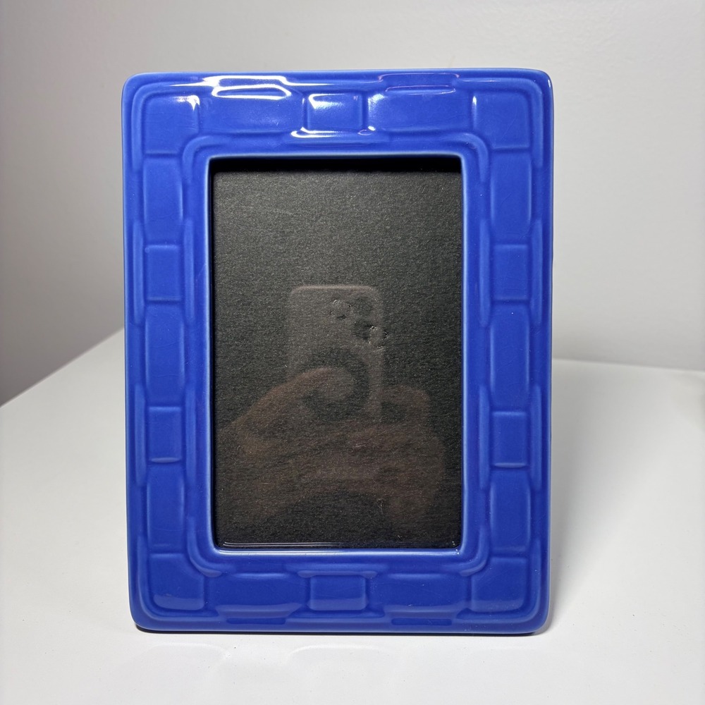 Lonaberger Cobalt Blue Ceramic Basketweave 4x6 Picture Frame Glazed Textured